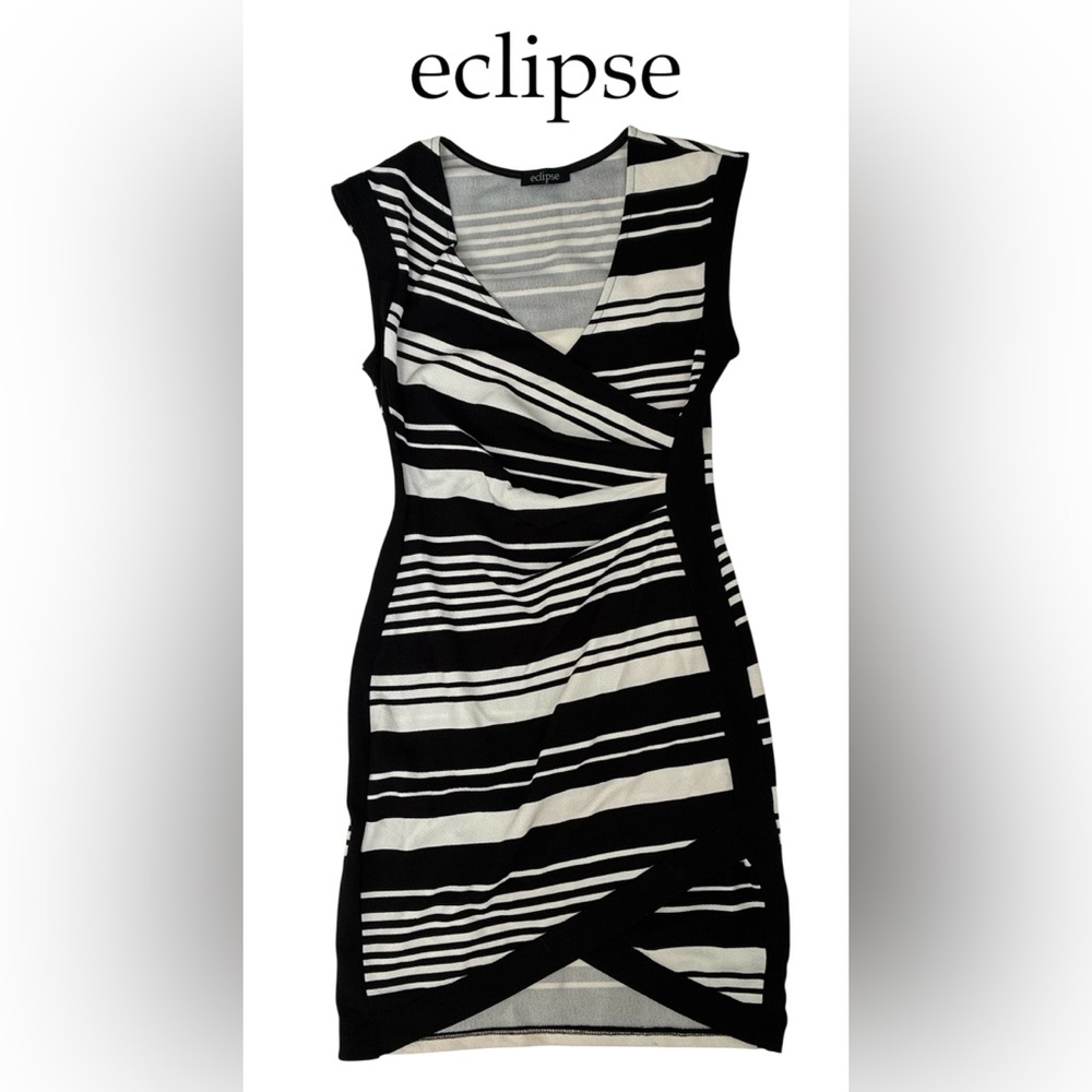 BLACK & WHITE STRIPED DRESS ECLIPSE SLEEVELESS